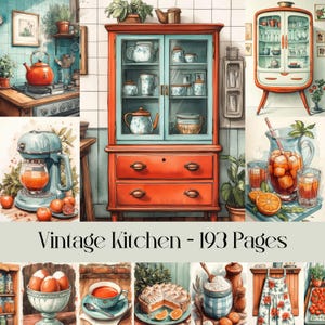 Cucina vintage, cucina retrò, cucina, carta digitale, ricetta, diario spazzatura, cibo, bevande, ingredienti, scrapbooking, immagini stampabili