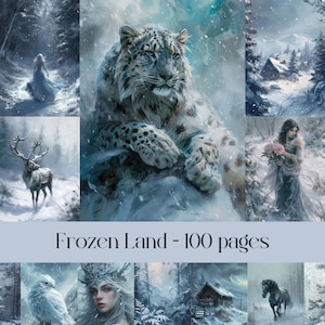 Páginas de diario basura de Frozen Land, papel para álbum de recortes, collage, papel imprimible digital, invierno, escarcha, tema helado, frío y escalofríos, reina de las nieves