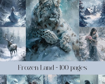 Frozen Land Junk Journal Seiten: Winter Collage Papier (Digital Printable)