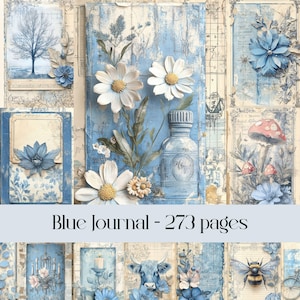 Páginas de diario azul, papel digital, papel para álbumes de recortes, diario basura, imágenes de collage, bocetos, gráficos vintage, efímeras, fondo