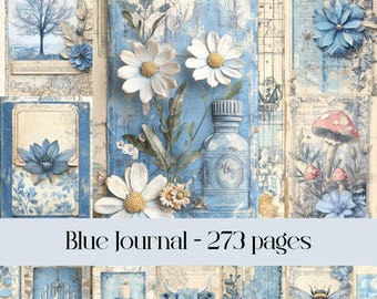 Blue Journal Pages: Vintage Ephemera, Collage, Scrapbook (Digital Download)