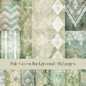 Papel de fondo verde pálido, papel digital, diario basura, papel para álbumes de recortes, grunge, motivos descoloridos, encaje, rayas, damasco, chevron, tartán