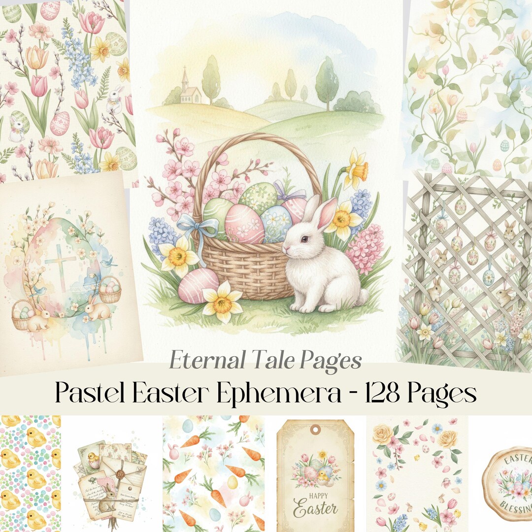 Pastel Easter Ephemera, Digital Paper Set, Printable Soft Spring ...