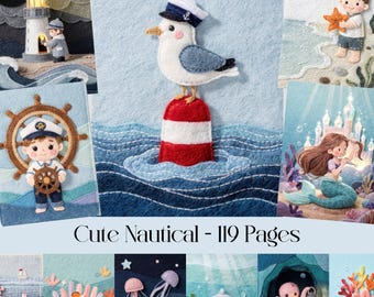 Nautical Wooly Digital Papers, Felt Ocean, Beach, Marine theme, Coastal decor, Sailors and Mermaids