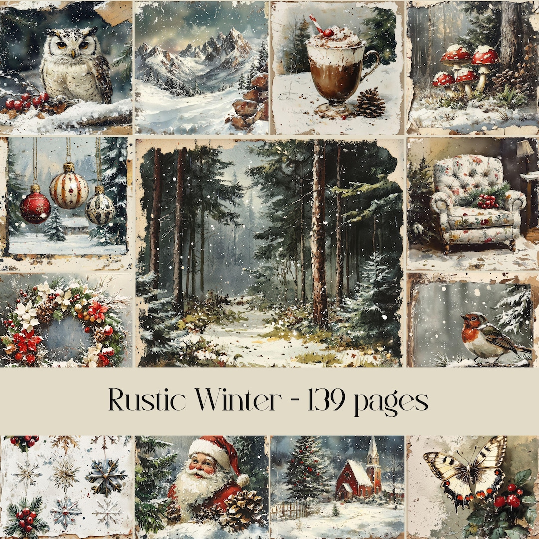 Rustic Winter Junk Journal Pages: Snowy Forest, Distressed (digital ...