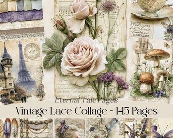 Vintage Lace, Digital Paper, Junk Journal Papers, Antique, scrapbooking supplies, printable art