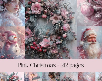 Rosa Weihnachten Scrapbook Papier: Verträumtes Weihnachten Junk Journal (Digitales Papier)