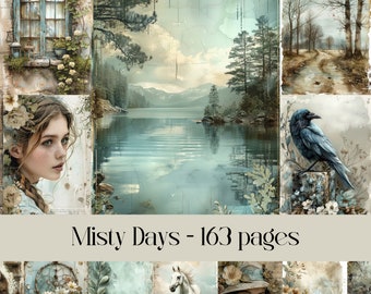 Misty Days Digital Paper: Vintage Landscape Art for Junk Journals (163 Pages) (Digital Download)