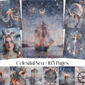 Celestial Sea Junk Journal Kit, Moonlit Nautical Astrology Ephemera (Digital Download)