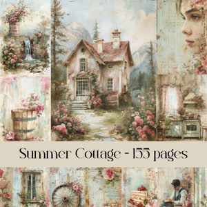 Pagine di Summer Cottage per scrapbooking, diario spazzatura, immagini stampabili, arte murale, carta digitale, vintage, vecchio stile, vita di campagna