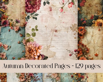 Autumn Floral Junk Journal Pages: Lined Paper, Harvest Theme (Digital Paper)