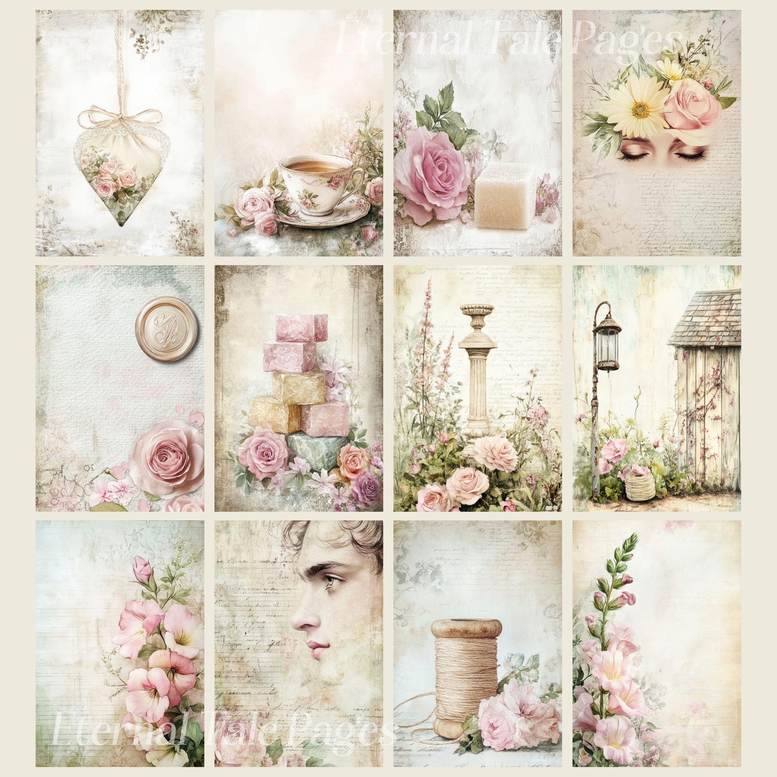Vintage Floral Digital Paper: Shabby Chic Junk Journal (166 Pages ...