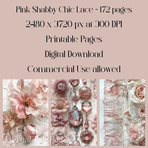 Pink Shabby Chic Lace Pages, Junk Journal, Scrapbook Paper