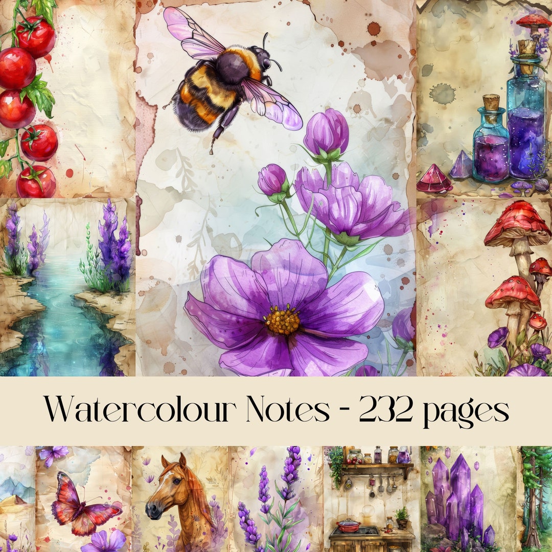 Watercolor Notes, Scrapbook, Junk Journal, Digital Paper, Paper Texture