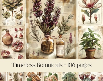 Botanical Junk Journal Pages: Vintage Flower Ephemera (Digital Paper)