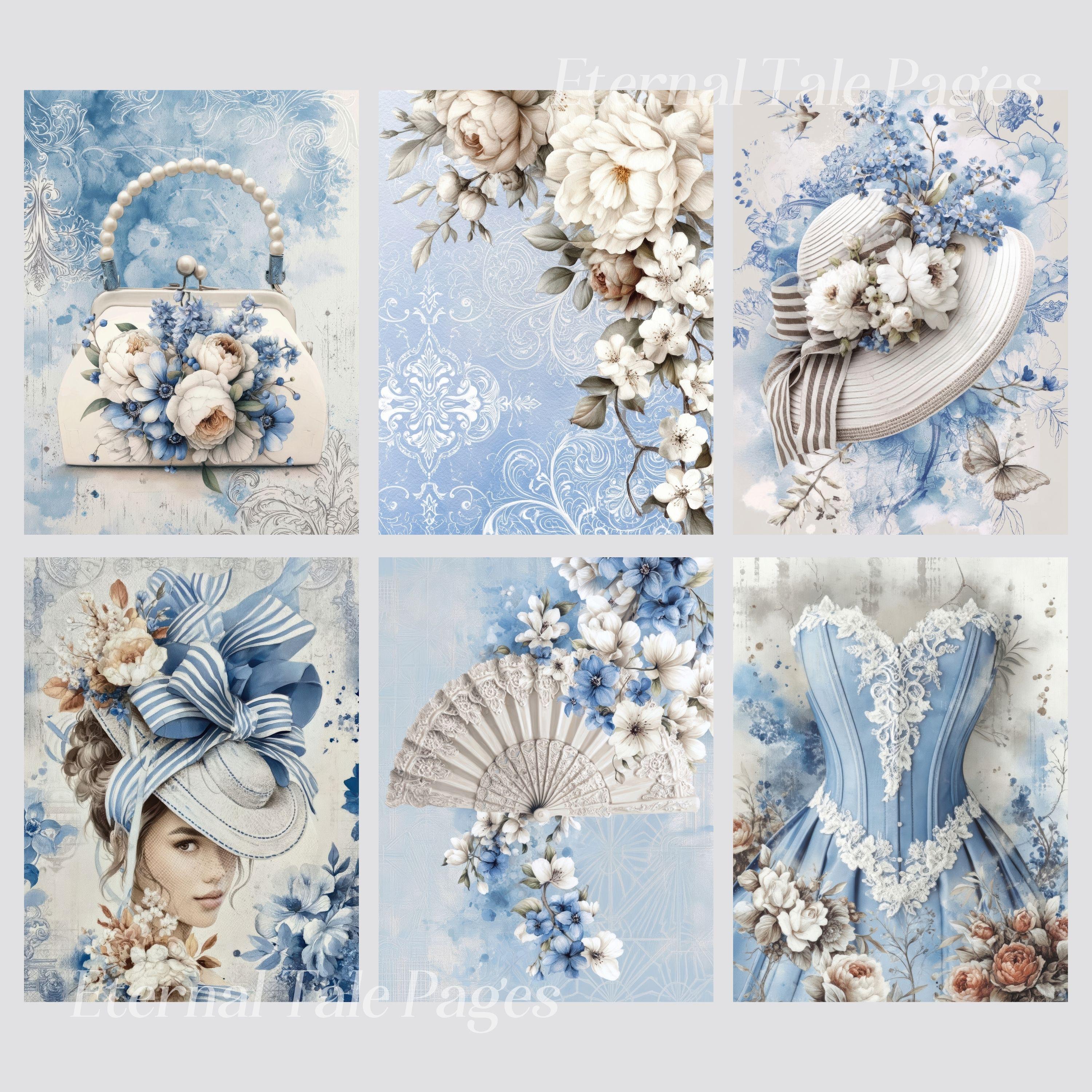 Victorian Blue Digital Paper Pack, Shabby Chic Floral Backgrounds ...