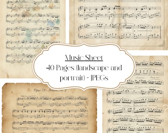 Vintage Piano Sheet Music: Junk Journal Ephemera (Digital Download)