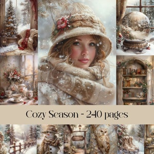 Przytulne strony sezonowe do scrapbookingu i dziennika śmieci, sezonowe, zimowe, przytulnego domku, Bożego Narodzenia, świąteczne, papier cyfrowy, obrazy do druku