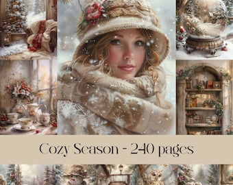 Cozy Winter Cottage Scrapbook Paper: 240 Printable Images (Digital Download)