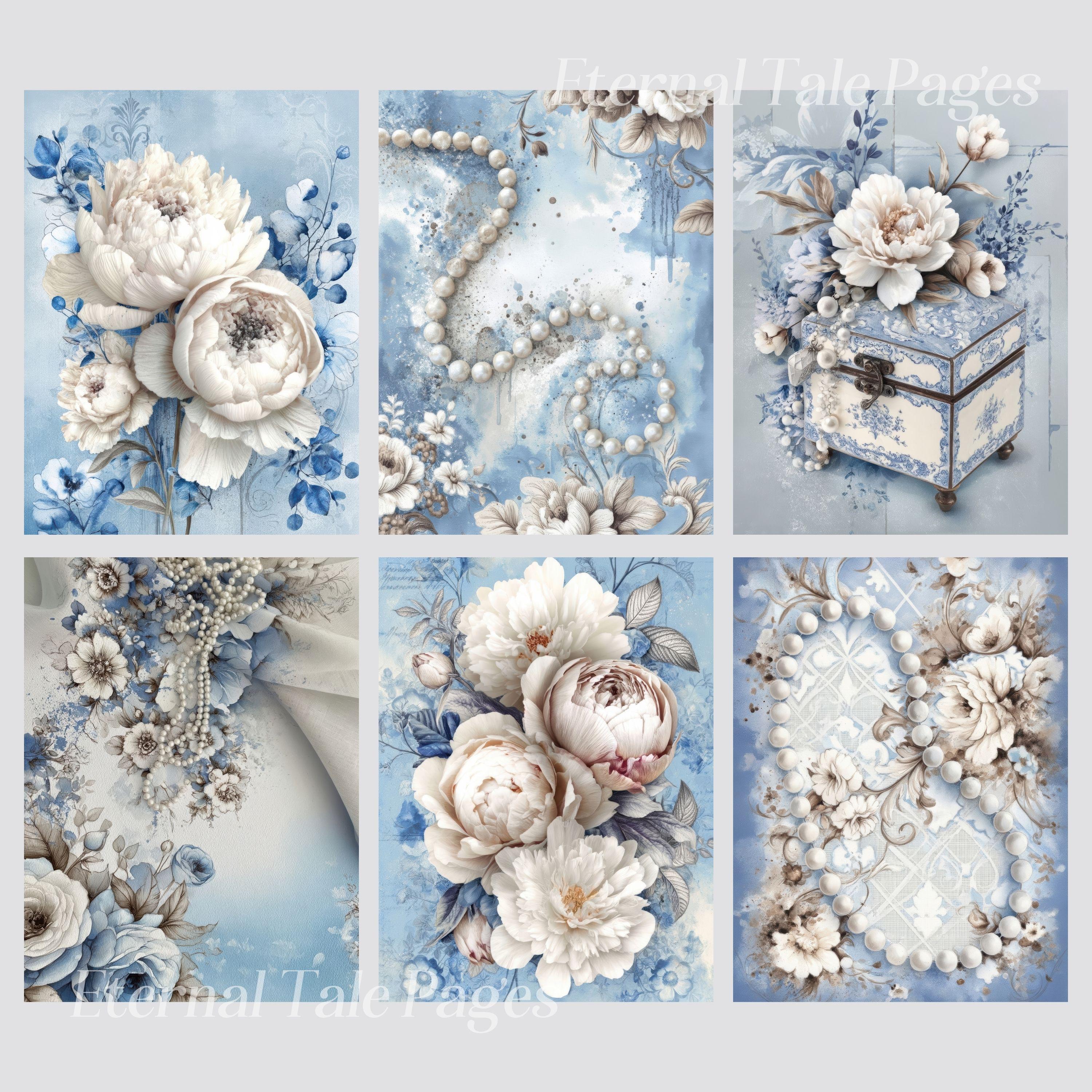 Victorian Blue Digital Paper Pack, Shabby Chic Floral Backgrounds ...