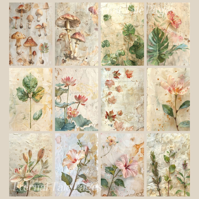 Vintage Botanicals Junk journal pages, floral images, paper texture, vintage style, scrapbook paper, digital paper, printable images image 6