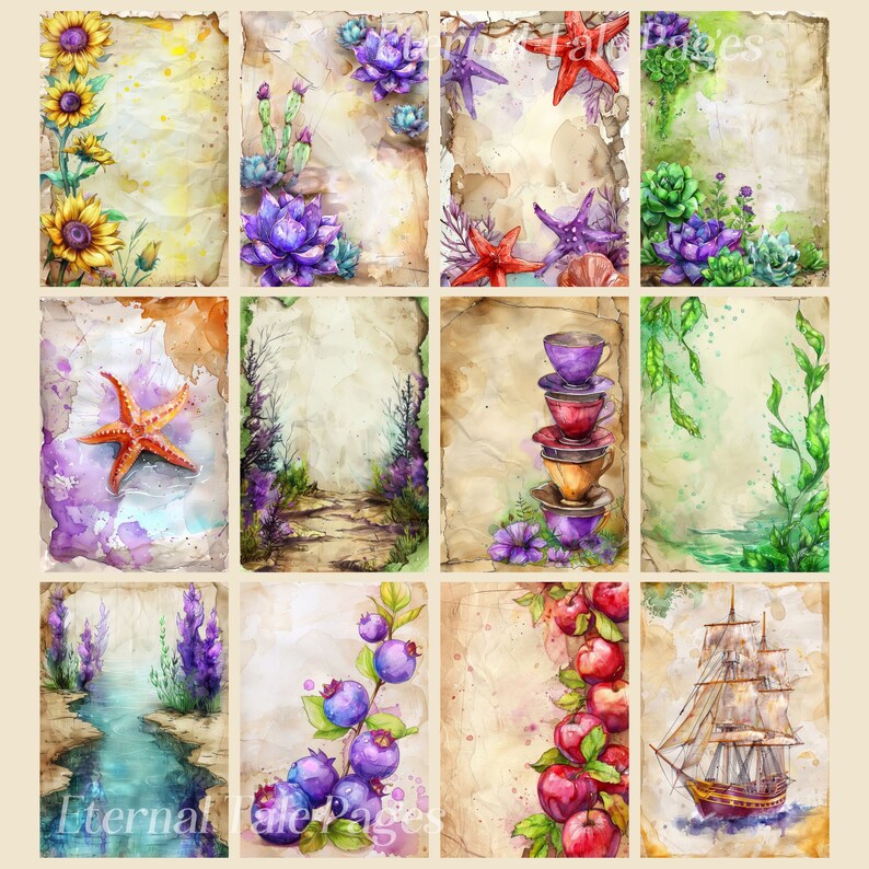 Watercolor Notes, Scrapbook, Junk Journal, Digital Paper, Paper Texture