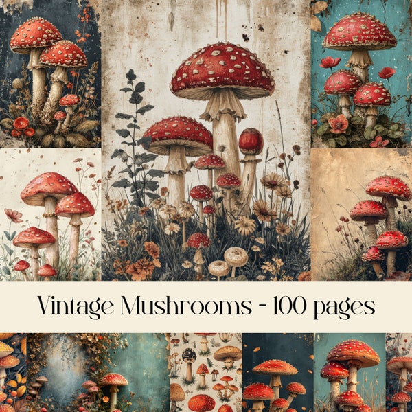 Vintage Mushrooms images for Junk Journal and Scrapbooking, printable images, fungi, tattered, weathered, old, antique, illustrations