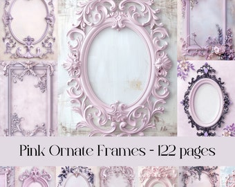 Pink Lilac Ornate Frames Digital Paper: Rococo Baroque Printable Images (Digital Download)