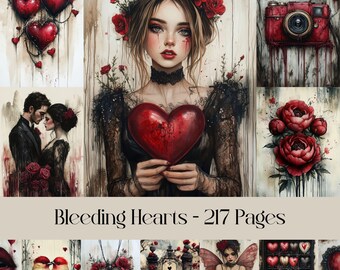 Tränende Herzen Digitales Papier: Gothic Valentine Scrapbook Seiten (217 A4 JPEGs)