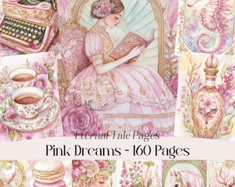 Pink Dreams Digital Paper Pack, Shabby Chic Floral Junk Journal Pages (Digital Download)