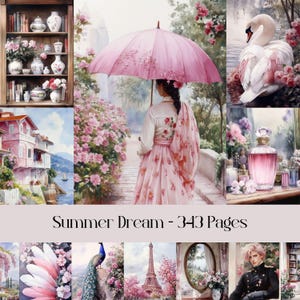 Rêve d'été, papier numérique, carnet de bordel, papier de scrapbooking, fleurs, pages florales, vacances, romance de vacances, téléchargement numérique, imprimable