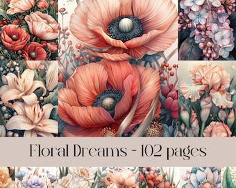 Floral Junk Journal Pages: Botanical Collage Paper (Digital Download)