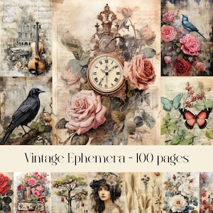 Effimere vintage, pagine di diario spazzatura, carta stampabile, carta digitale, carta per collage, carta per scrapbooking, invecchiata, shabby chic, logora