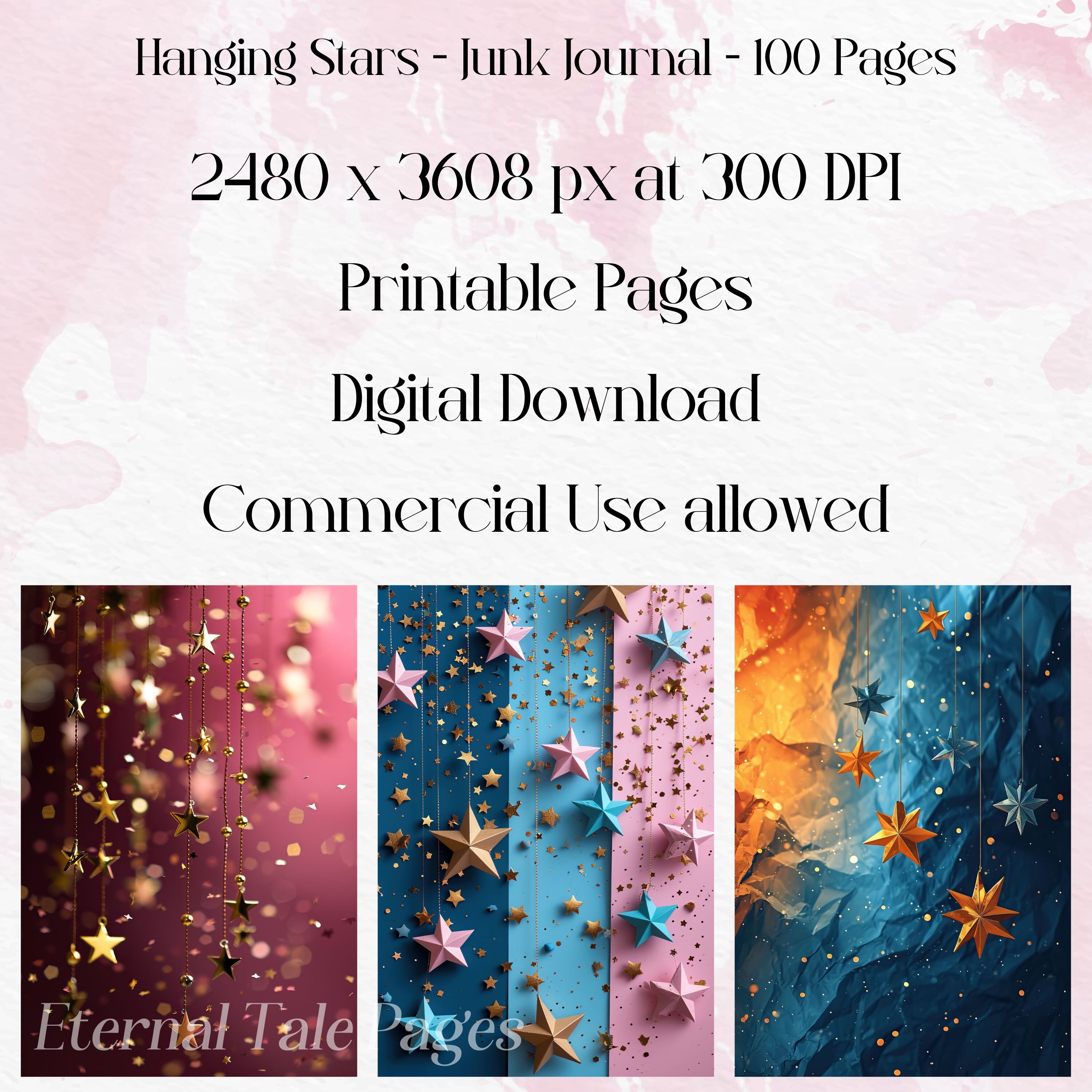 Hanging Stars Scrapbook Digital Paper, Background Images