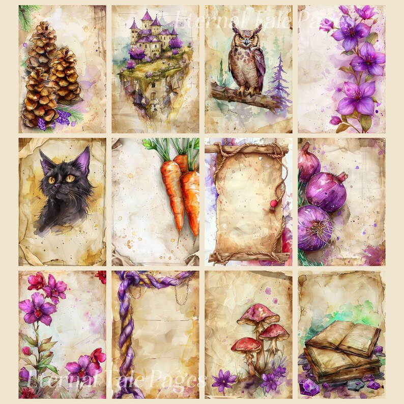 Watercolor Notes, Scrapbook, Junk Journal, Digital Paper, Paper Texture