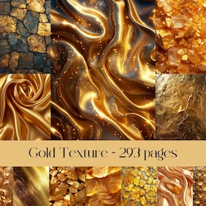 Gouden textuurpagina's voor plakboek en junkjournal, afdrukbaar papier, digitaal papier, achtergrondafbeeldingen, gebarsten, metaal, folietextuur, marmer