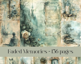 Faded Memories pages, scrapbook paper, junk journal, weathered, grunge, tattered paper, vintage paper, old notes, digital paper, printable