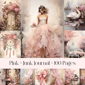 Pages pastel rose et or Junk Journal, scrapbooking, documents éphémères, pages vintage, images imprimables, shabby chic, pages de collage