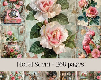 Páginas de diario floral: Collage shabby chic (descarga digital)