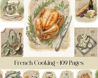 French Cooking Ephemera: Vintage Recipe Pages for Junk Journals (Digital Download)
