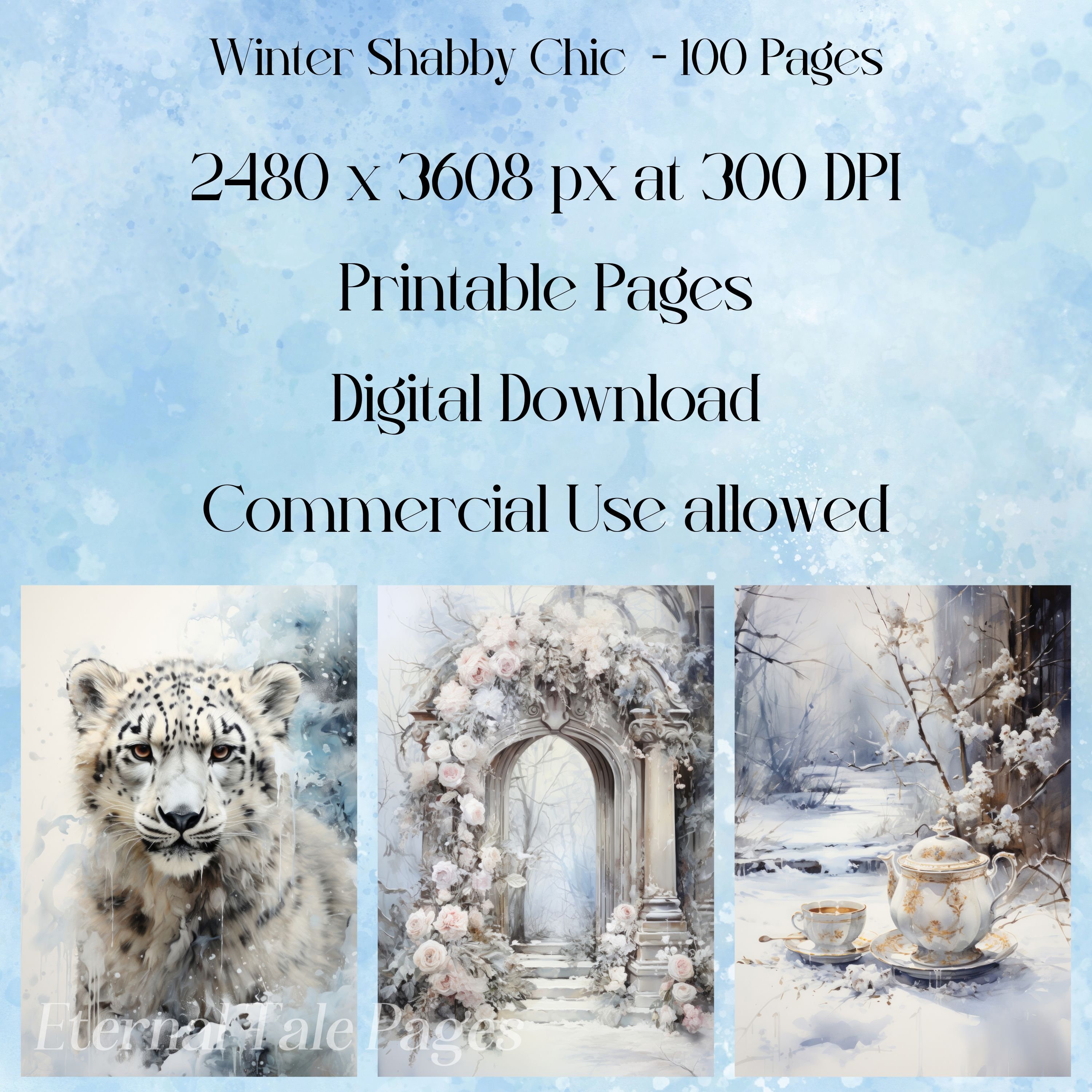Winter Shabby Chic Junk Journal Pages: Cozy Snow Scenes, Printable Wall ...