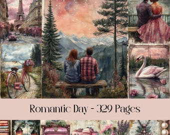 Romantic Day Junk Journal Pages: Valentine Scrapbook Paper (Digital Download)