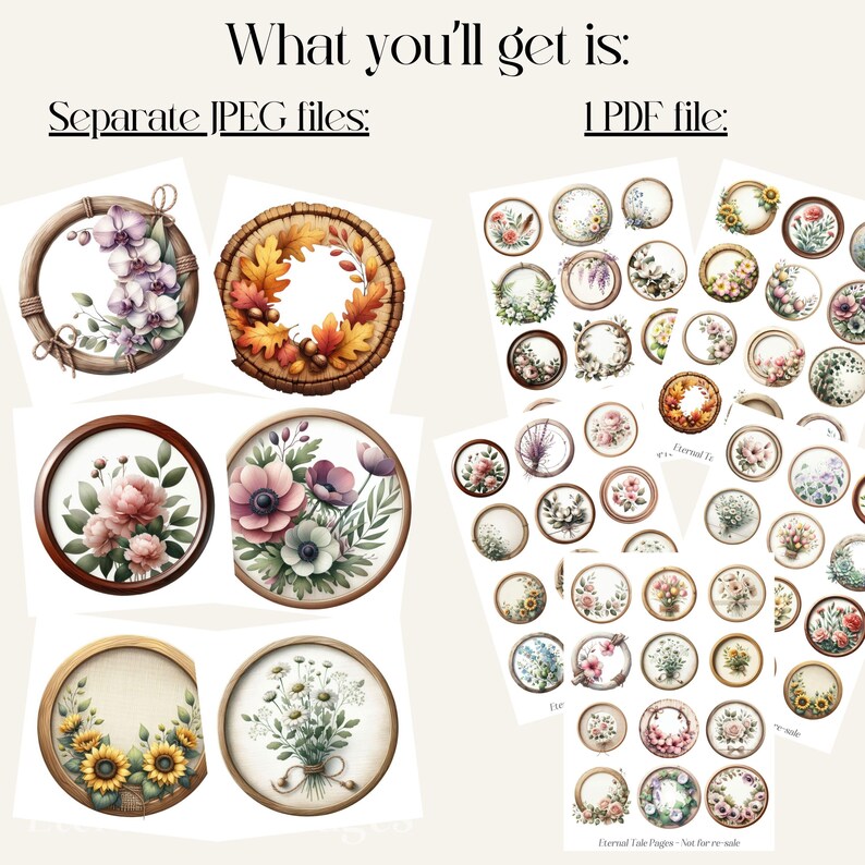 Round Floral Frames Digital Images Wooden Frames With Flowers, Rustic