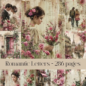 Páginas de cartas románticas para scrapbooking, diario basura, recuerdos vintage, amor, amistad, papel de collage, papel digital, papel imprimible