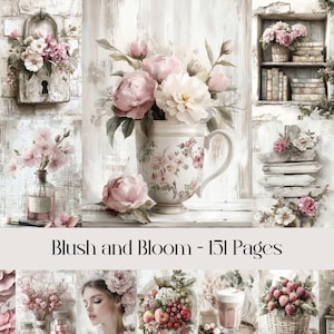 Blush and Bloom, papier numérique, floral rose, féminin, journal indésirable, shabby chic, éphémère vintage, cottage victorien, scrapbooking