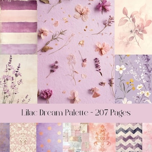 Páginas de la paleta Lilac Dreams, papel morado, diario basura, papel para álbumes de recortes, papel digital, papel de fondo, texturas, grunge, floral, descarga