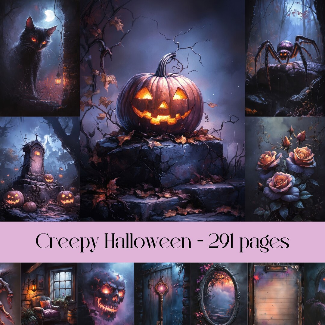 不気味なハロウィーンのジャンクジャーナルページ：不気味なデジタル