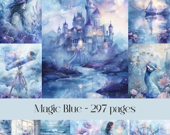 Papel de álbum de recortes azul mágico: Páginas de Crepúsculo de Brujas (Descarga digital)