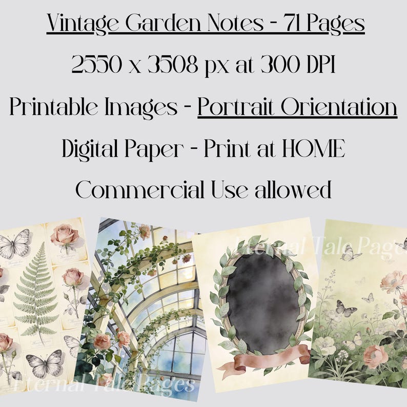 Vintage Botanical Garden Notes Journal Pages, Rose Butterfly Ephemera ...
