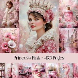 Princess Pink Pages, digitales Papier, Junk Journal, Scrapbook, floral, feminin, weich, königlich, Königin, Tiere, Vintage, Ephemera, printable